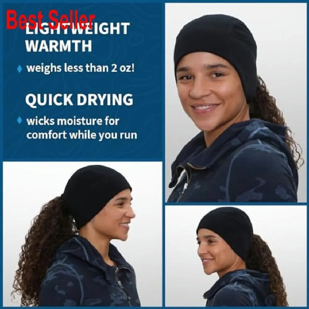 Merino Wool Ponytail Beanie Winter Hat Runners Hiking Activewear Chic